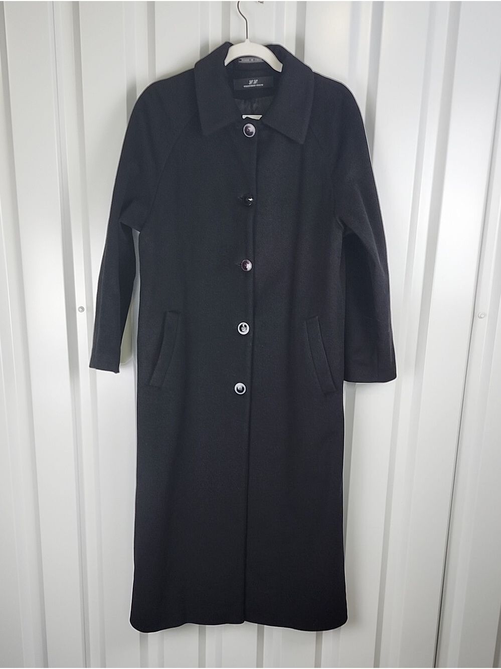 LL Collezioni Italia Cashmere Long Coat Classic Black Button Front Womens Sz 4